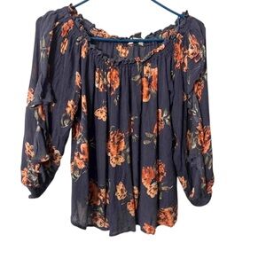 Arizona Jean Company Blue Ruffled 3/4 Sleeve Blouse